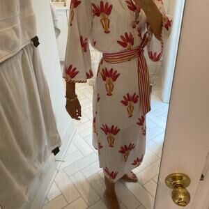 Pink City Prints Belted Kaftan Midi Dress w/ Slip